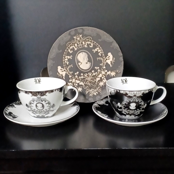 Spooky victorian porcelain coffee cup & saucer set goth gothic Plasticland - Picture 1 of 6